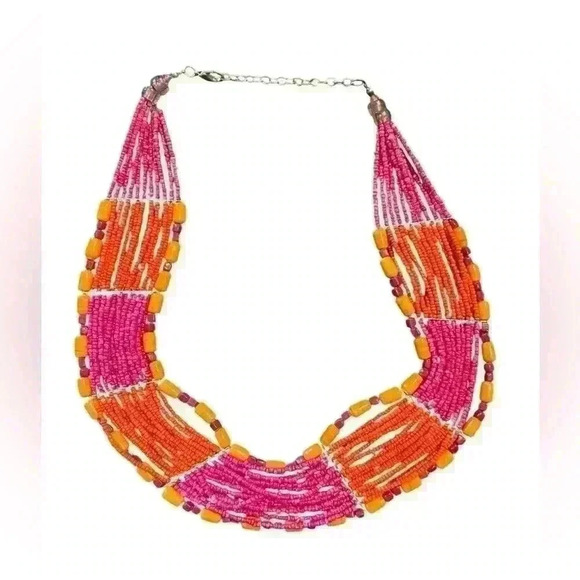 🟣Beaded Pink & Orange Clasp Necklace - Picture 1 of 2